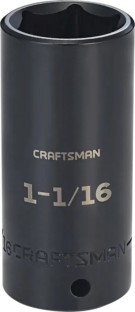 Half inch drive 1 1 sixteenths inch S A E deep impact socket.
