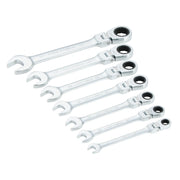 Craftsman CMMT87010 ratcheting flex-head wrench set, 7-piece, silver finish, front angle on white background.