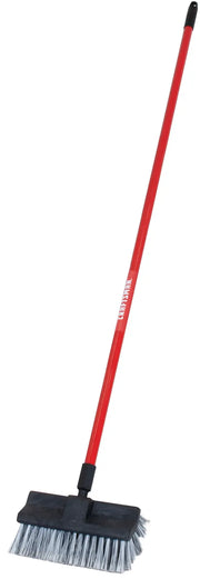 Craftsman CMXMLBA7210A outdoor push broom with red handle and black bristle head, side angle on white background.