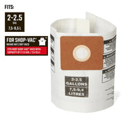 CRAFTSMAN vacuum bag CMXZVBE38774 for Shop-Vac, fits 2-2.5 gal wet/dry vacs, white, upright angle.